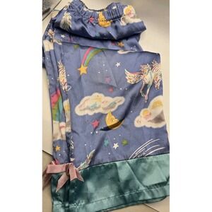 Nick & Nora Unicorn Pegasus Rainbow Satin Pajama Pants Girls 6 6X Moon Stars